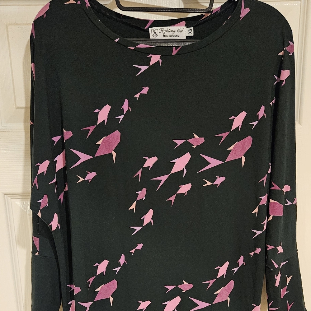 Fighting Eel Pink Fish Psttern Long Sleeve Midi Dress